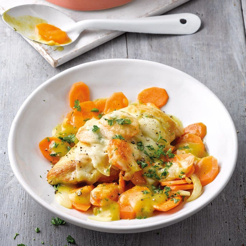 Curry-Hähnchen-Gratin mit Karotten