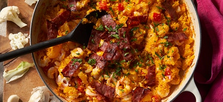 One pot gryta med räkor och bacon