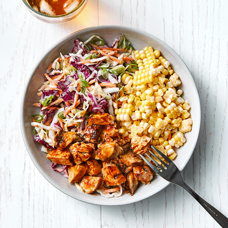 BBQ chicken, corn and slaw salad