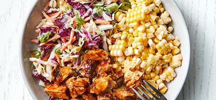 BBQ chicken, corn and slaw salad