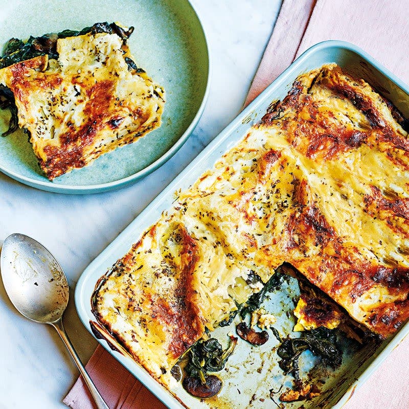 Linsen-Pilz-Lasagne mit Spinat