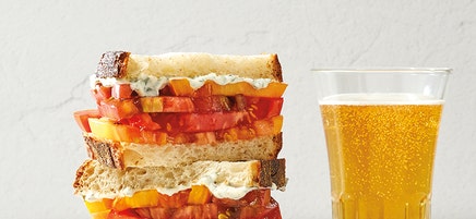 Heirloom tomato sandwiches with basil mayo