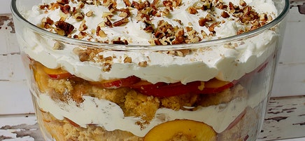 Peach and cornbread trifle