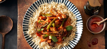 Sötsur tofu med ris