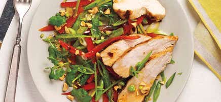 Grilled chicken salad with ginger-honey dressing
