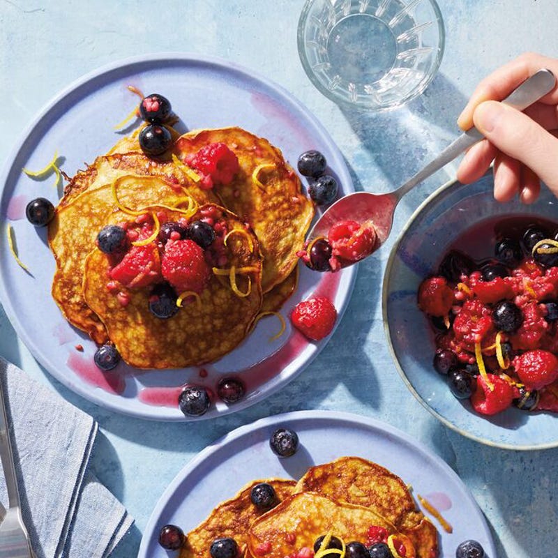 Flourless Banana Pancakes with Berry Maple Syrup