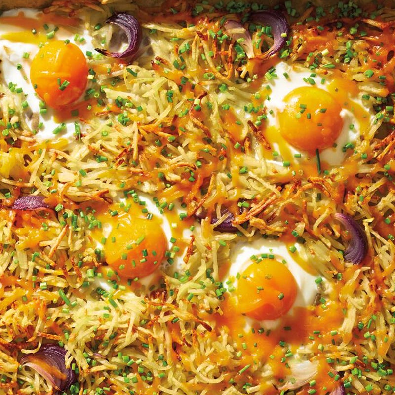 Sheet-Pan Cheesy Hash Browns & Eggs