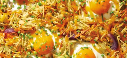 Sheet-pan cheesy hash browns & eggs