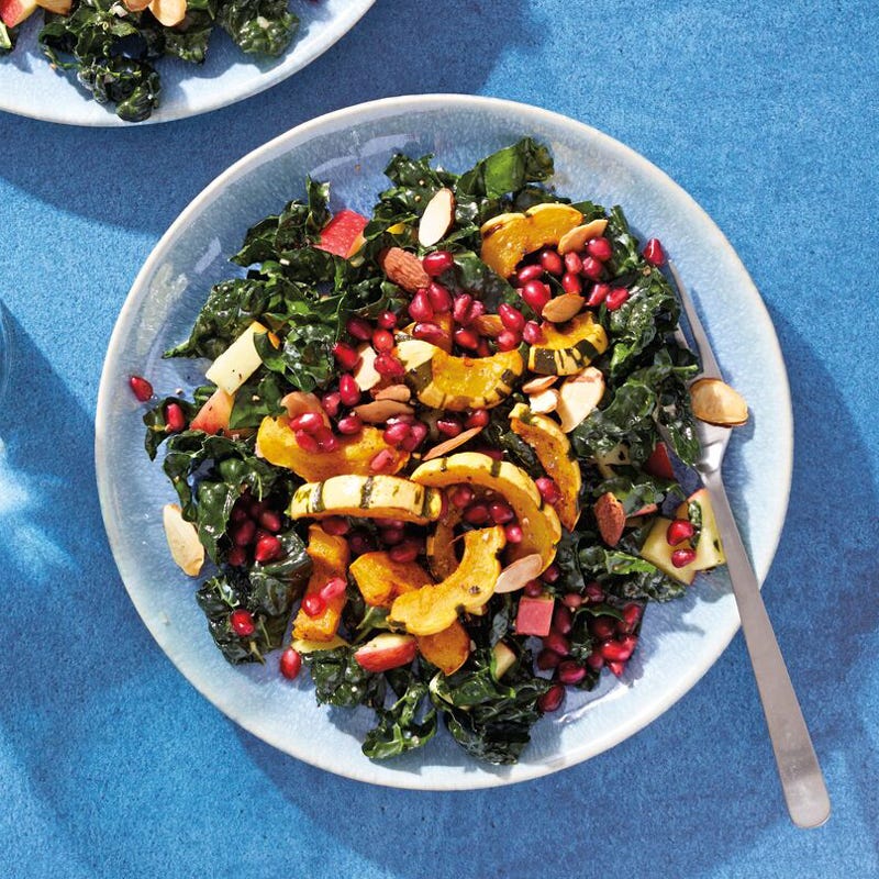 Kale Salad with Roasted Squash, Pomegranate & Almonds