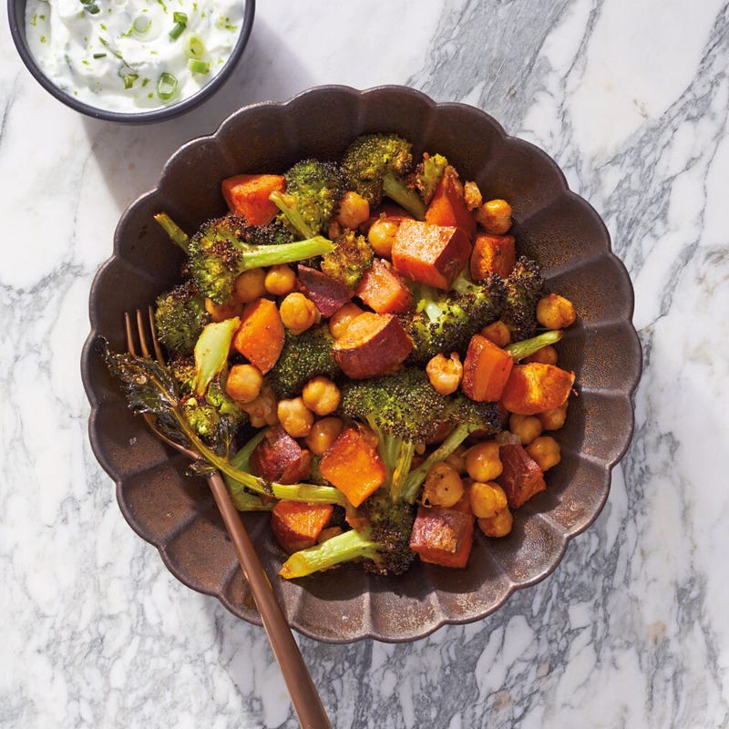 Sheet-Pan Sweet Potatoes & Broccoli with Chickpeas