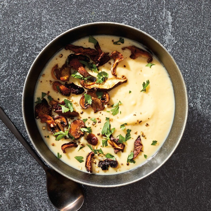 Creamy Cauliflower Soup with Crispy Mushrooms
