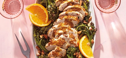 Maple-mustard roast turkey tenderloin with broccolini
