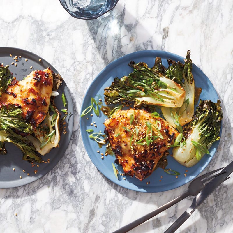 Miso-Rubbed Roast Chicken with Roasted Bok Choy