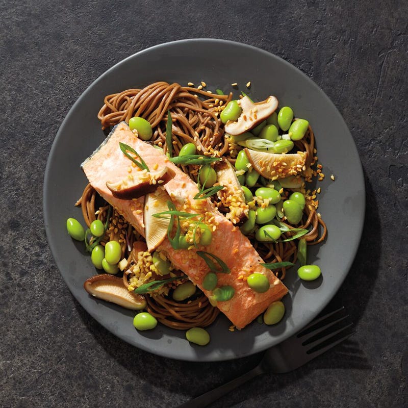 Ginger-Poached Salmon with Soba Noodles