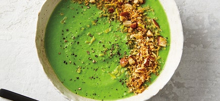 Green Pea Soup with Panko-Almond Topping