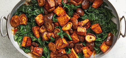 Roasted Gochujang Tofu & Mushrooms with Sesame Spinach