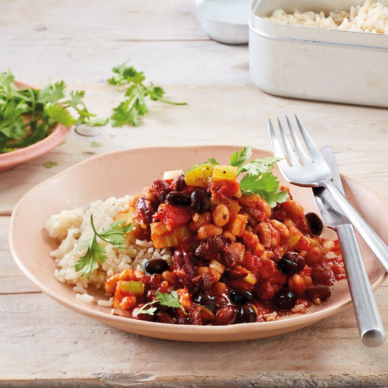 Mexikanische Bohnenpfanne mit Reis