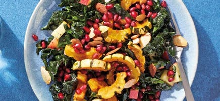 Kale Salad with Roasted Squash, Pomegranate, & Almonds