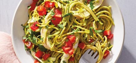 Lentil Spaghetti with Chicken & Creamy Avocado Sauce