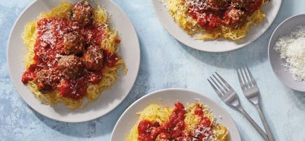 Spaghetti Squash with Beef & Ricotta Meatballs