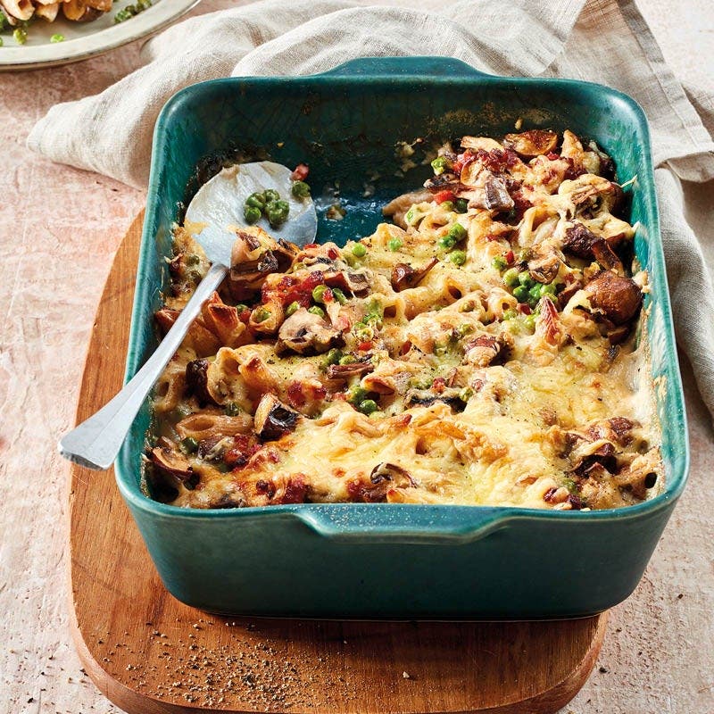 Nudel-Schinken-Gratin mit Champignons