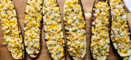 Grilled Zucchini Boats Stuffed with Corn and Herbs