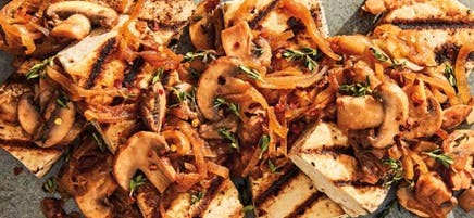 Grilled Tofu Steaks with Onions and Mushrooms