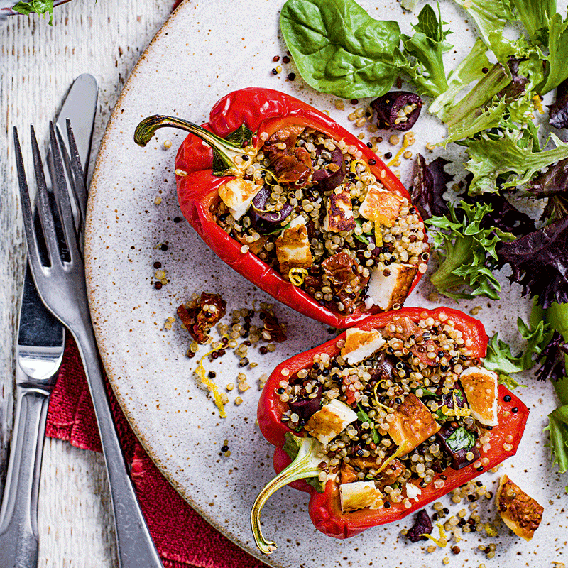Quinoa and haloumi stuffed capsicums