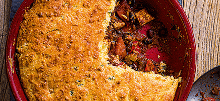 Smoky tofu chilli pie with cornbread topping