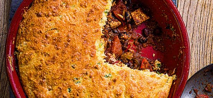 Smoky tofu chilli pie with cornbread topping