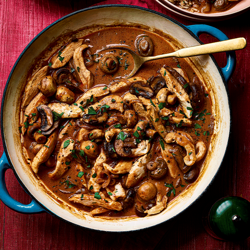 Chicken and mushroom stroganoff with brown rice