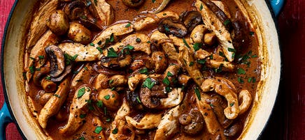 Chicken and mushroom stroganoff with brown rice
