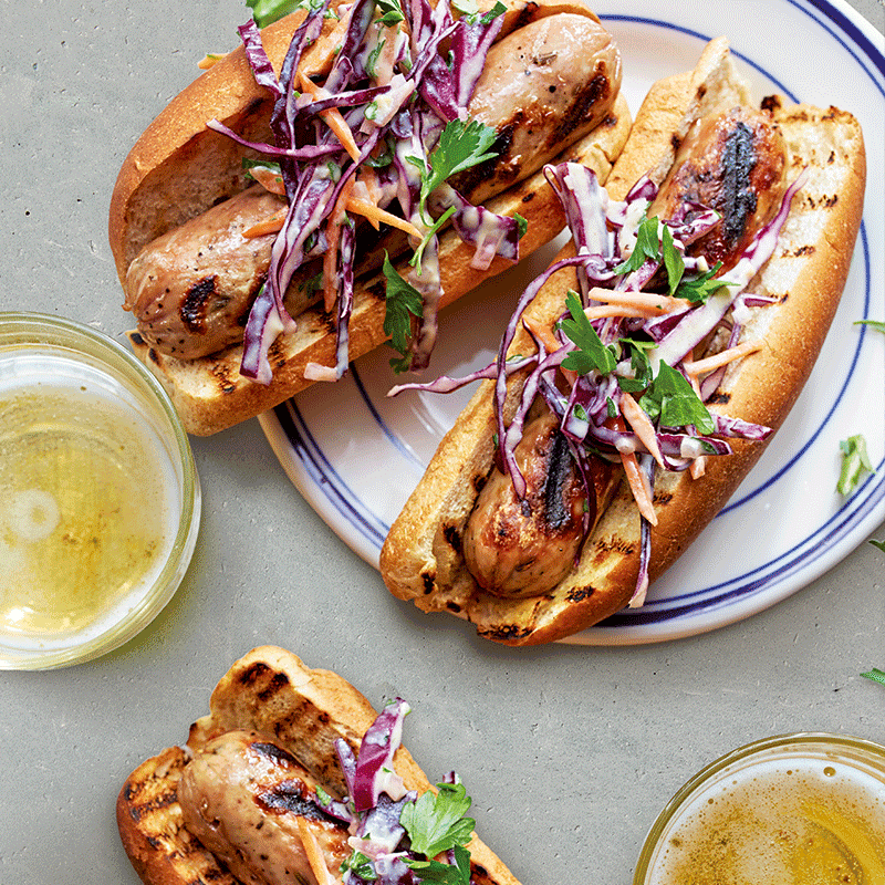 Sausage subs with creamy Dijon slaw