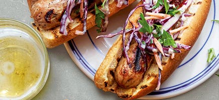 Sausage subs with creamy Dijon slaw