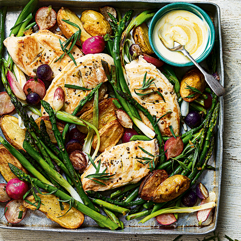 Spring chicken tray bake