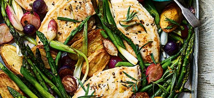 Spring chicken tray bake