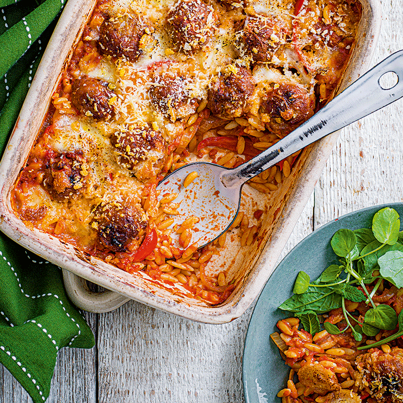 Sicilian meatball pasta bake