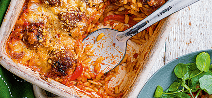 Sicilian meatball pasta bake