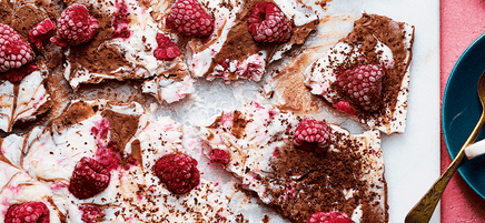 Frozen chocolate and raspberry bark