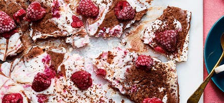 Frozen chocolate and raspberry bark