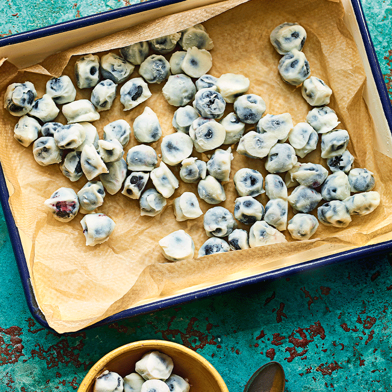 Frozen yoghurt-coated blueberries