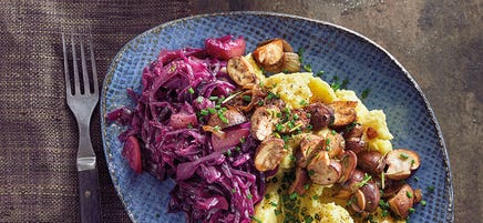Kartoffelpüree mit Rotkohl und Pilzen / Kartoffelstock mit Rotkohl und Pilzen