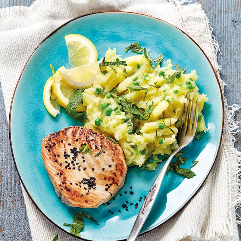 Thunfischsteak mit Erbsen-Minz-Püree