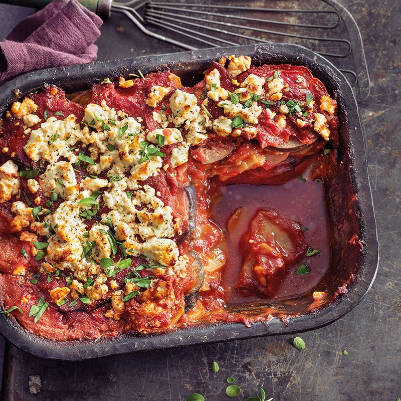 Auberginen-Kartoffel-Moussaka mit Fet