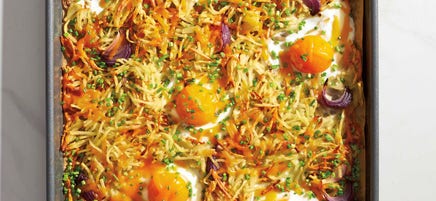 Röstis de pommes de terre et œufs au four