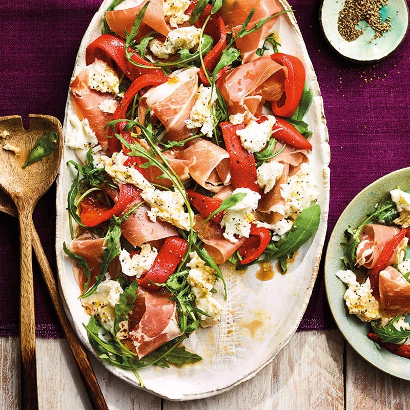 Paprika-Mozzarella-Salat mit Schinken