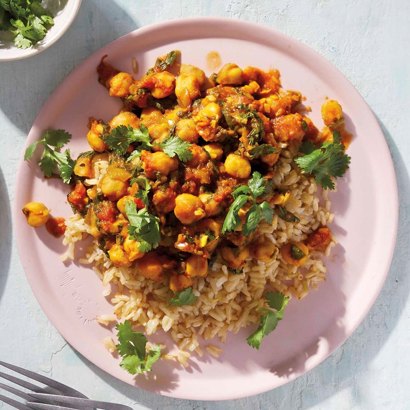 Photo de Plat indien végétarien de riz, pois chiches et épinards prise par WW