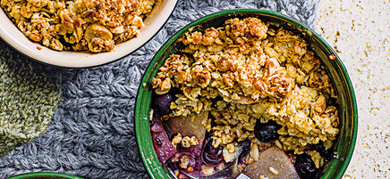 Pear and blueberry crumbles