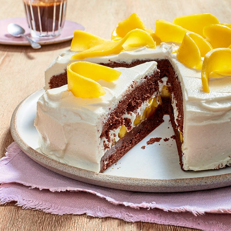Mangotorte mit Schokobiskuit