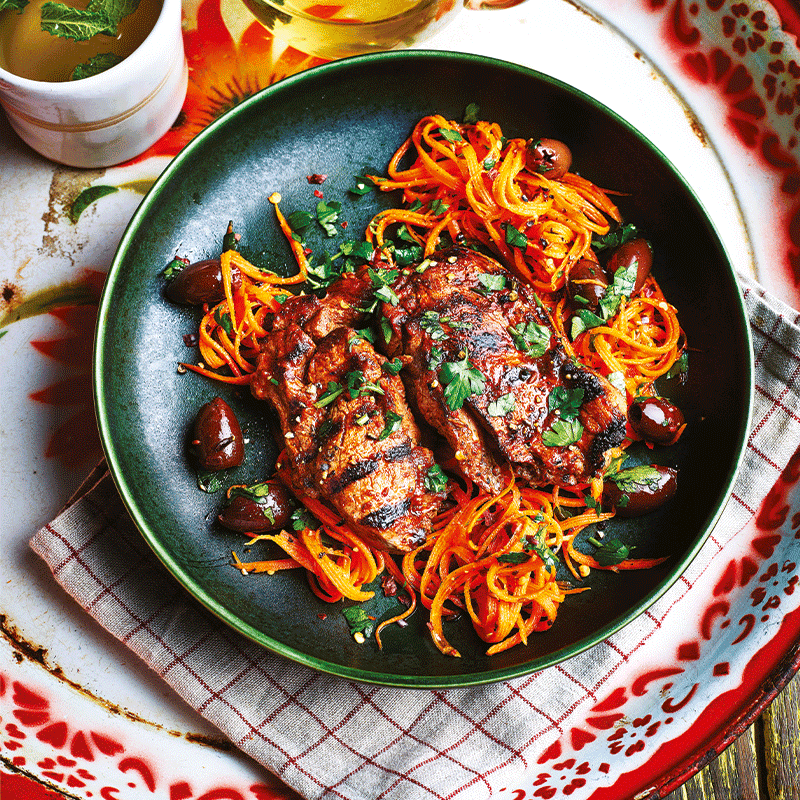 Harissa lamb with carrot salad